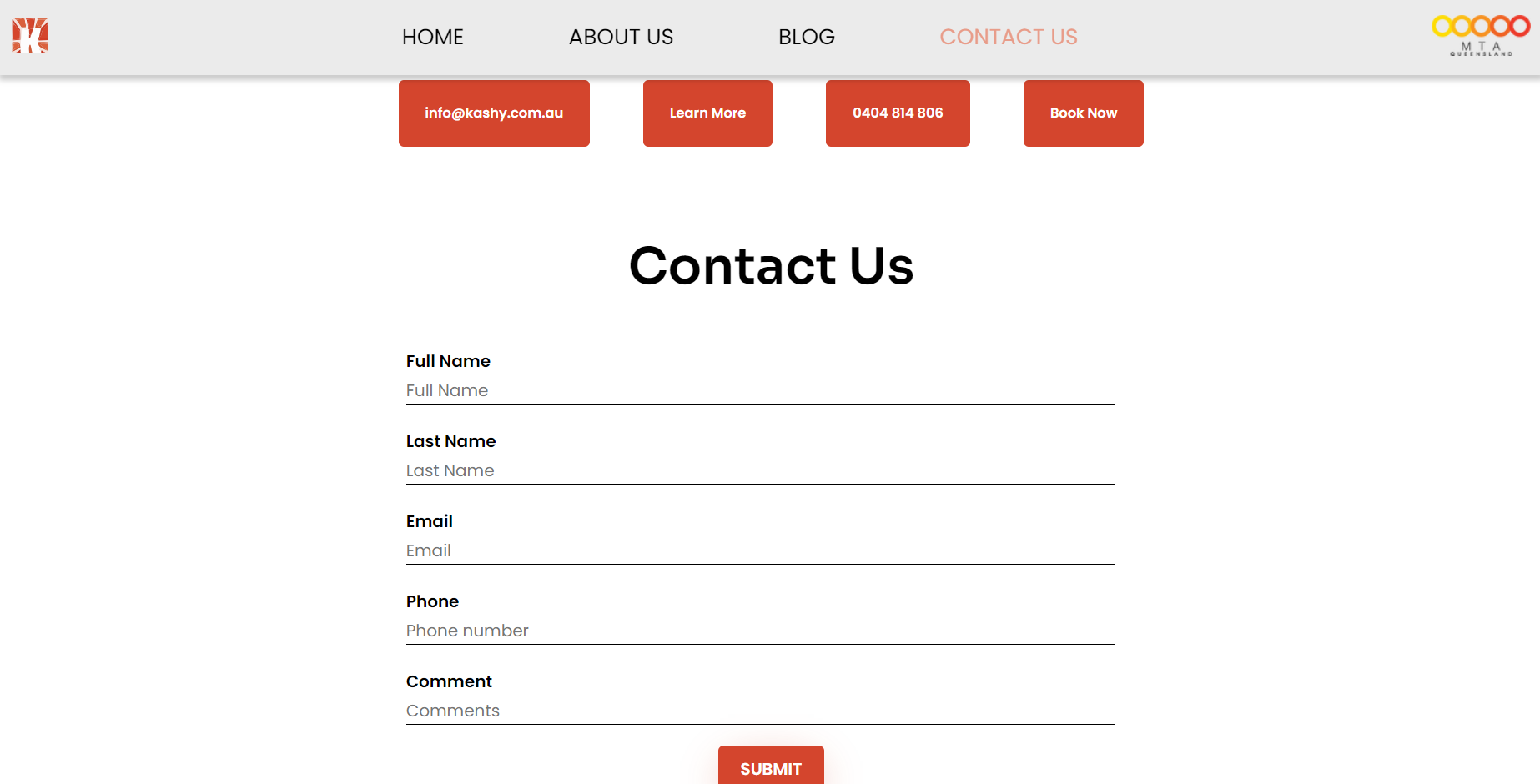 A contact us page for a car servicing company's website