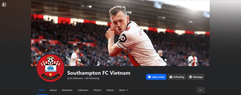 The Facebook homepage of Southampton FC's fanclub in Vietnam